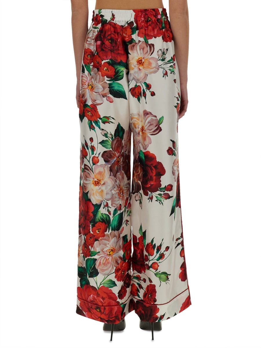 DOLCE & GABBANA Rose Print Wide Fit Pajama Pants - Size 42