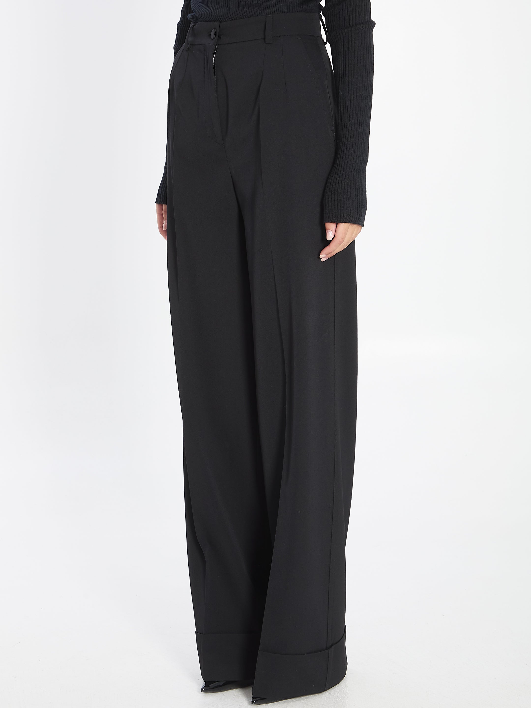 DOLCE & GABBANA Pleated Wide Leg Trousers - High Waist
