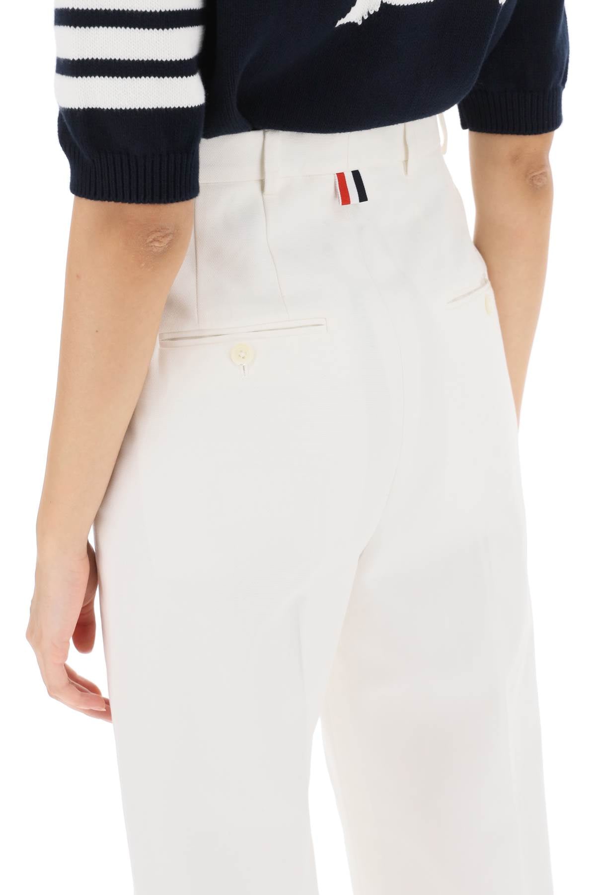 THOM BROWNE High Waisted Straight Leg Trouser