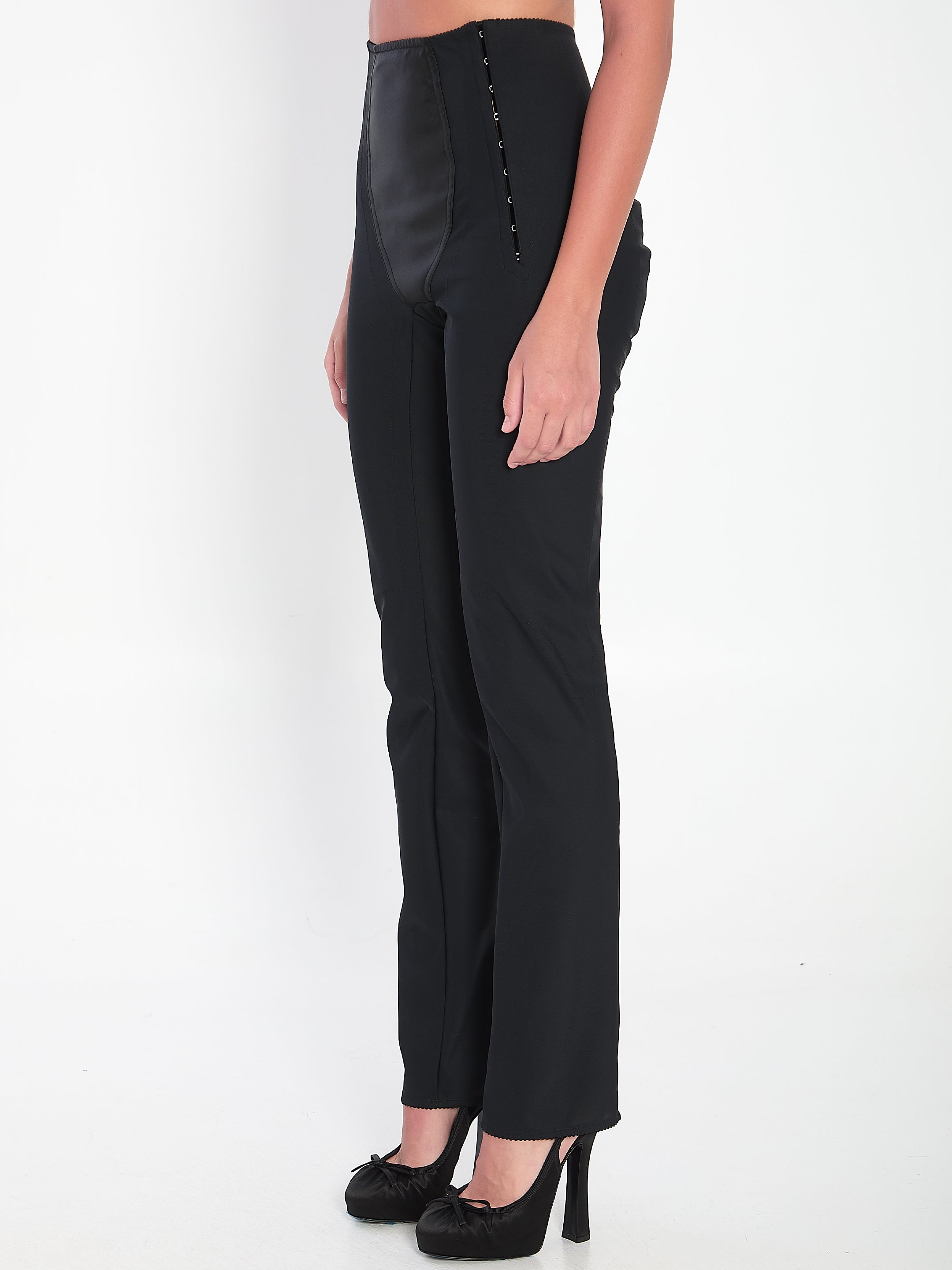 DOLCE & GABBANA Stretch Satin Leggings with Dolce Waistband - Size 42 IT