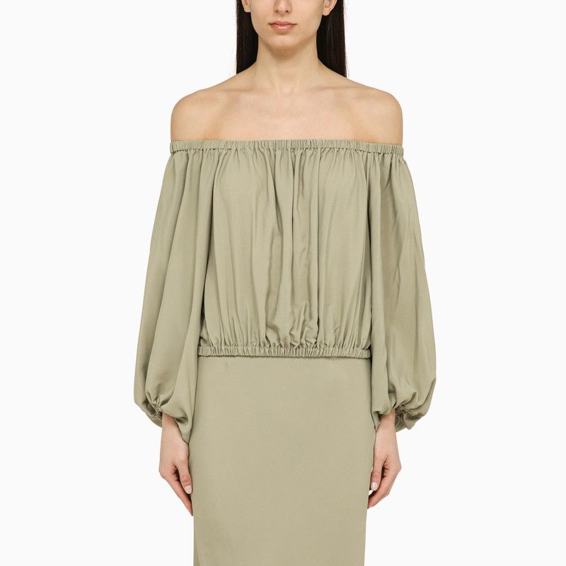 FEDERICA TOSI Silk Blend Top with Elasticated Boat Neck and Long Sleeves