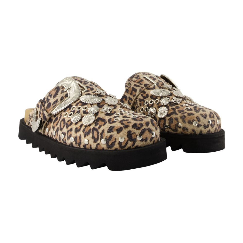 TOGA PULLA Leopard Printed Suede Flat Sandals for Women