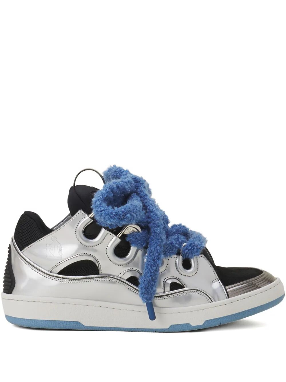 LANVIN Curb Metallic Leather Sneakers with Mesh Laces - Men's