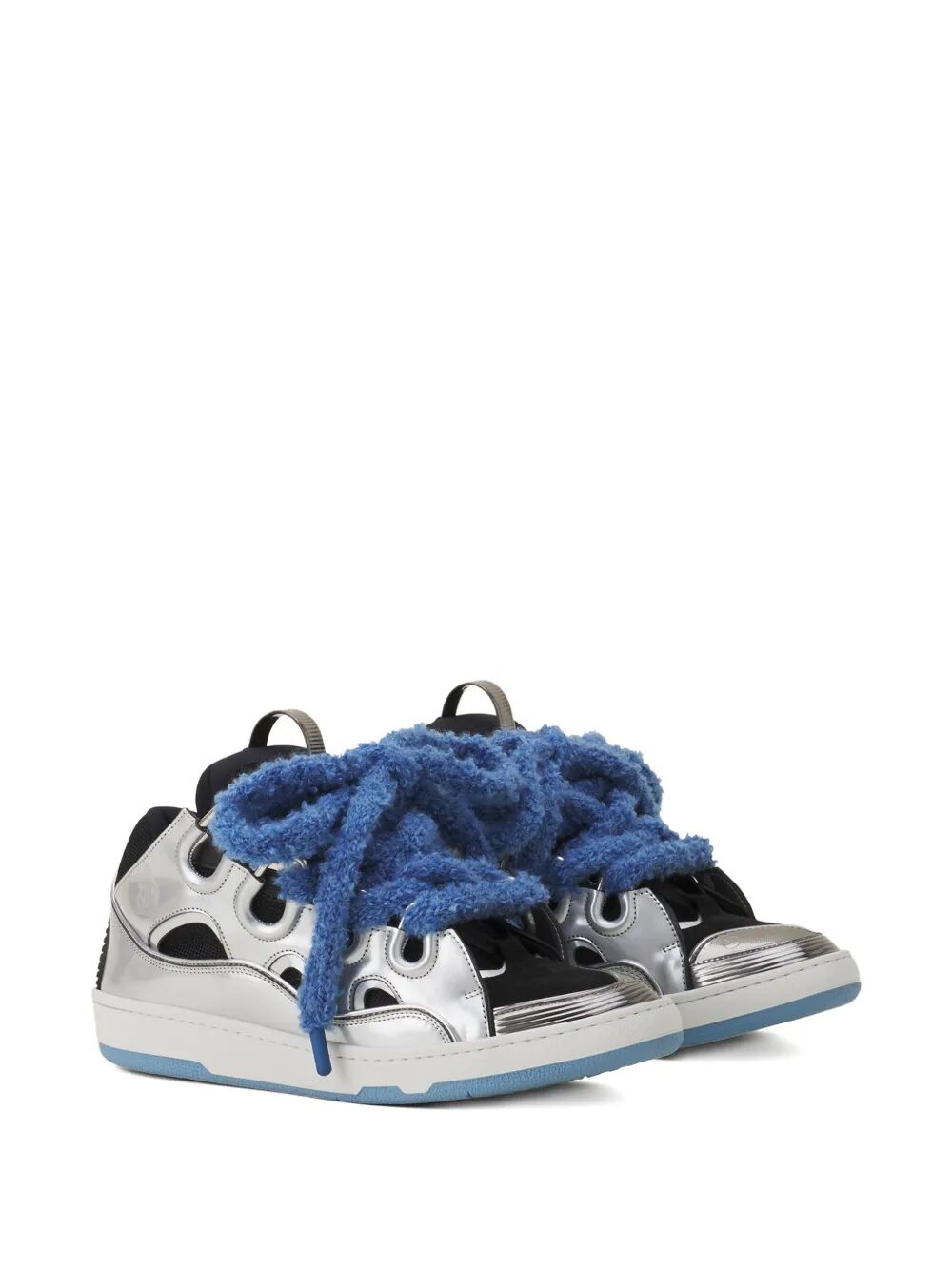 LANVIN Curb Metallic Leather Sneakers with Mesh Laces - Men's