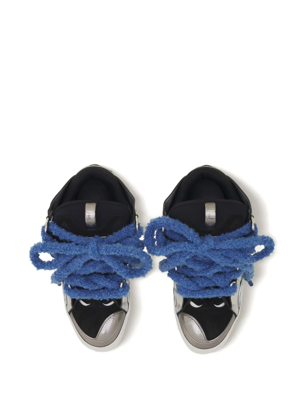 LANVIN Curb Metallic Leather Sneakers with Mesh Laces - Men's