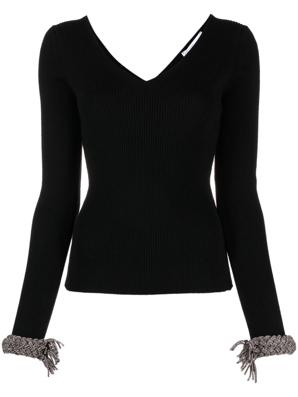 GIUSEPPE DI MORABITO Crystal Embellished Wool Top with Braided Cuffs