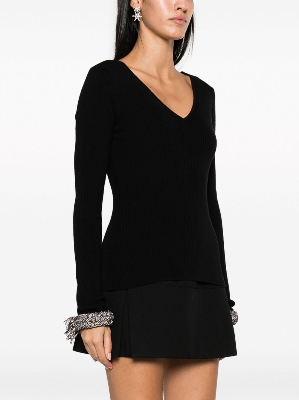 GIUSEPPE DI MORABITO Crystal Embellished Wool Top with Braided Cuffs
