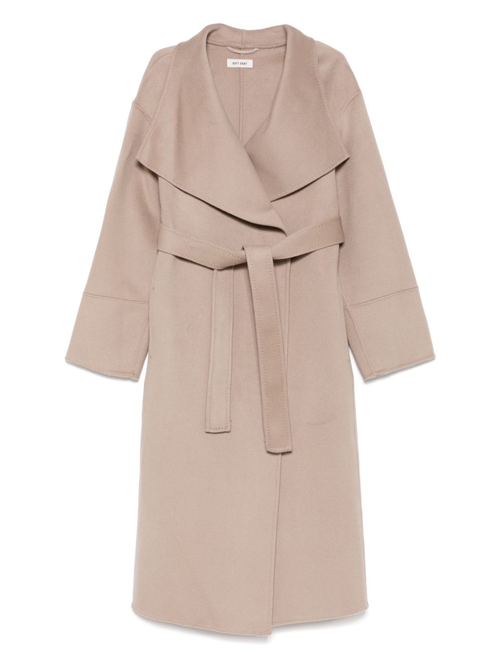 SOFT GOAT Belted Cashmere Jacket with Scarf Collar - Below Knee Length