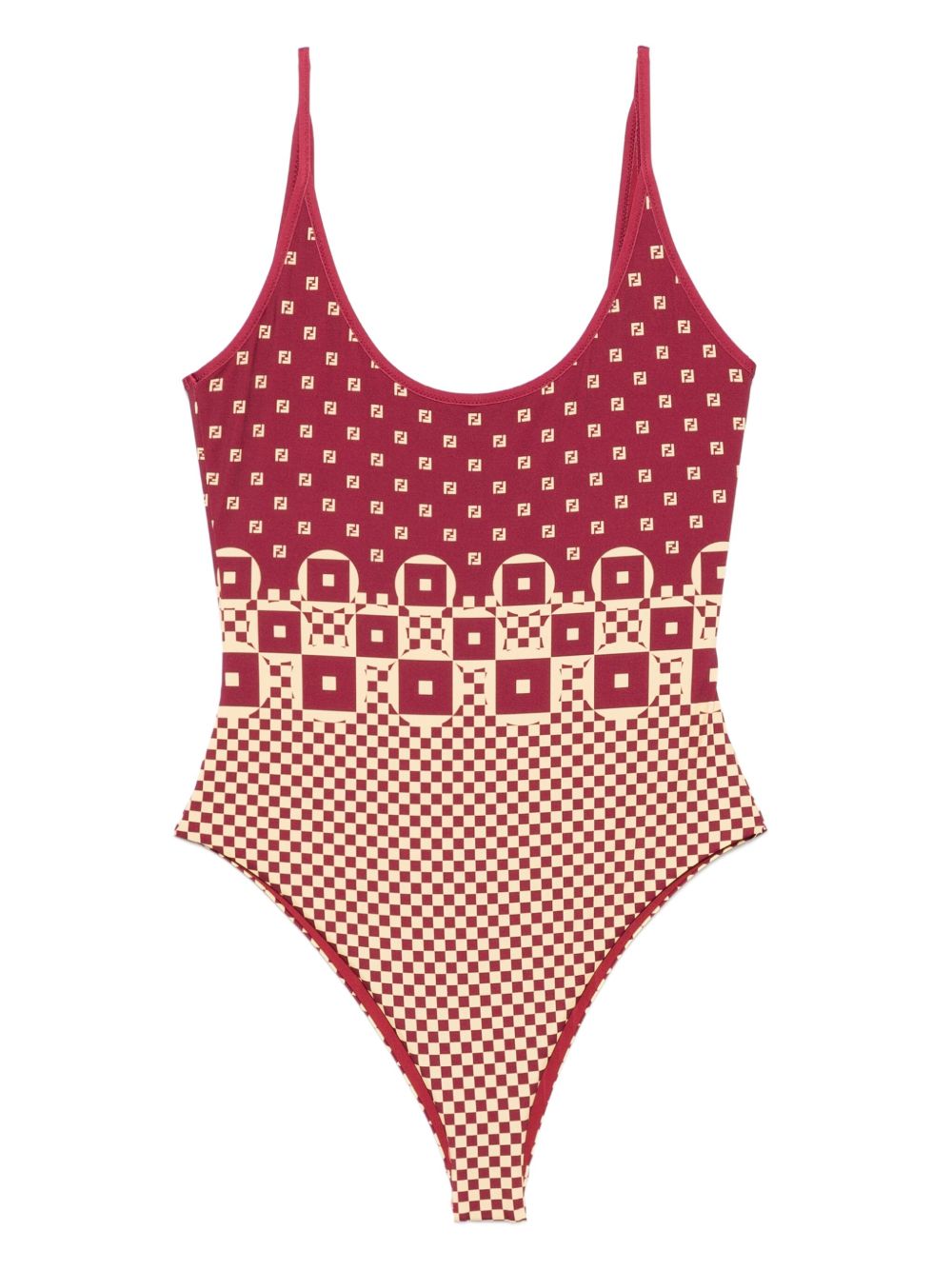 FENDI One-Piece Mini Swimsuit with Micro Patchwork Print