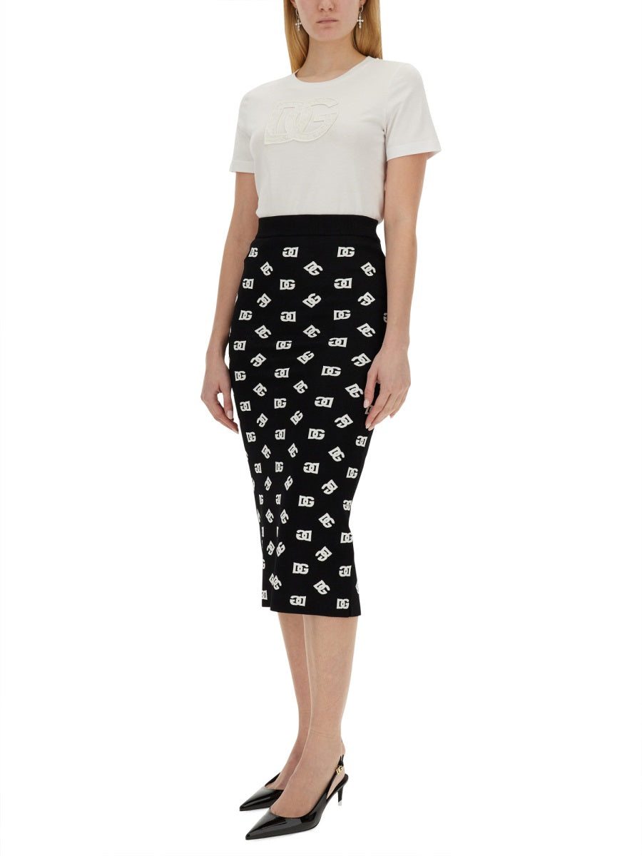 DOLCE & GABBANA Slim Fit Logo Jacquard Pencil Skirt - Size 40