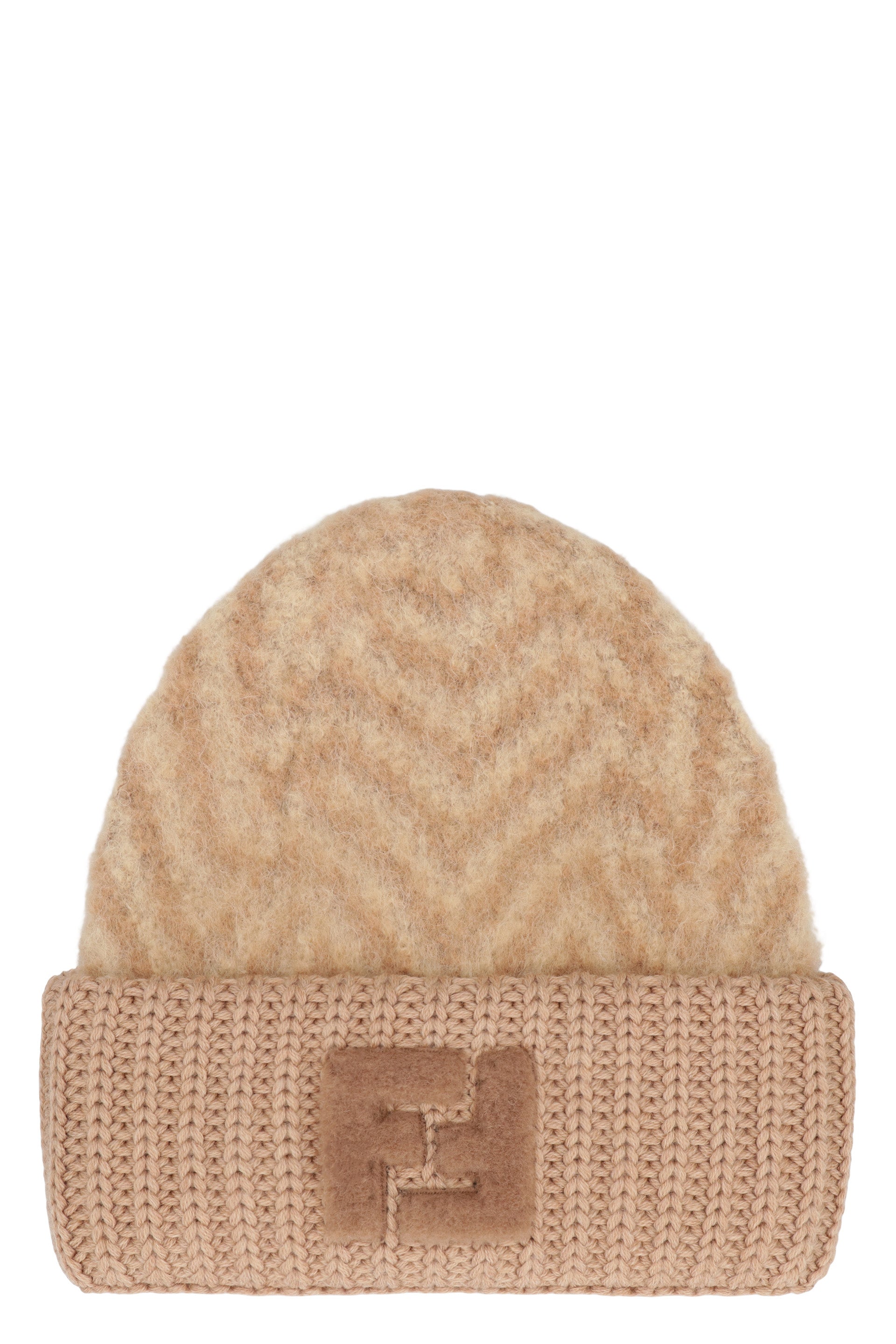 FENDI Chevron Alpaca Beanie with Turned-Up Brim