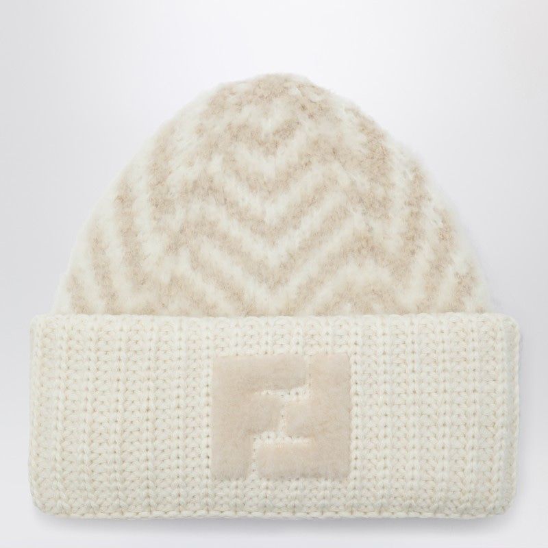FENDI Chevron Alpaca Beanie with Turned-Up Brim