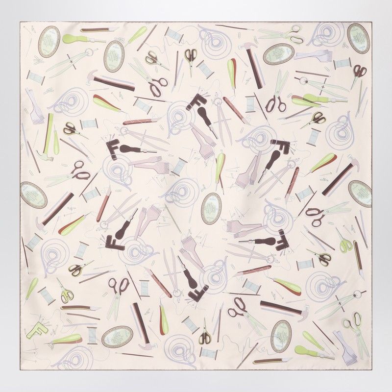 FENDI Silk Foulard in Twill with Multicolored Double-Face Print