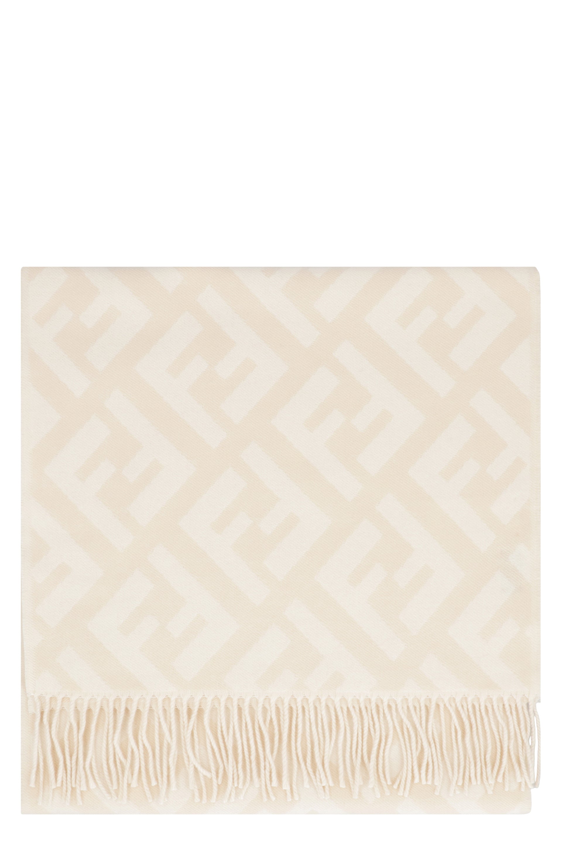 FENDI Cashmere FF Jacquard Scarf with Fringed Edges