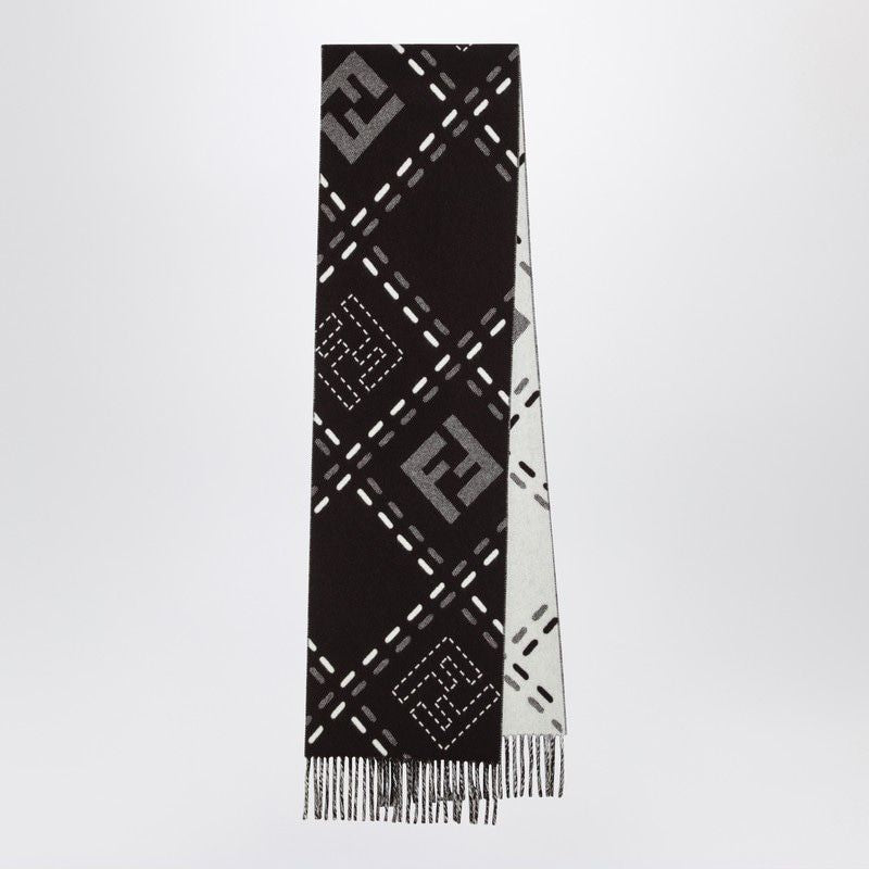 FENDI Long Wool Scarf with Jacquard Stitching