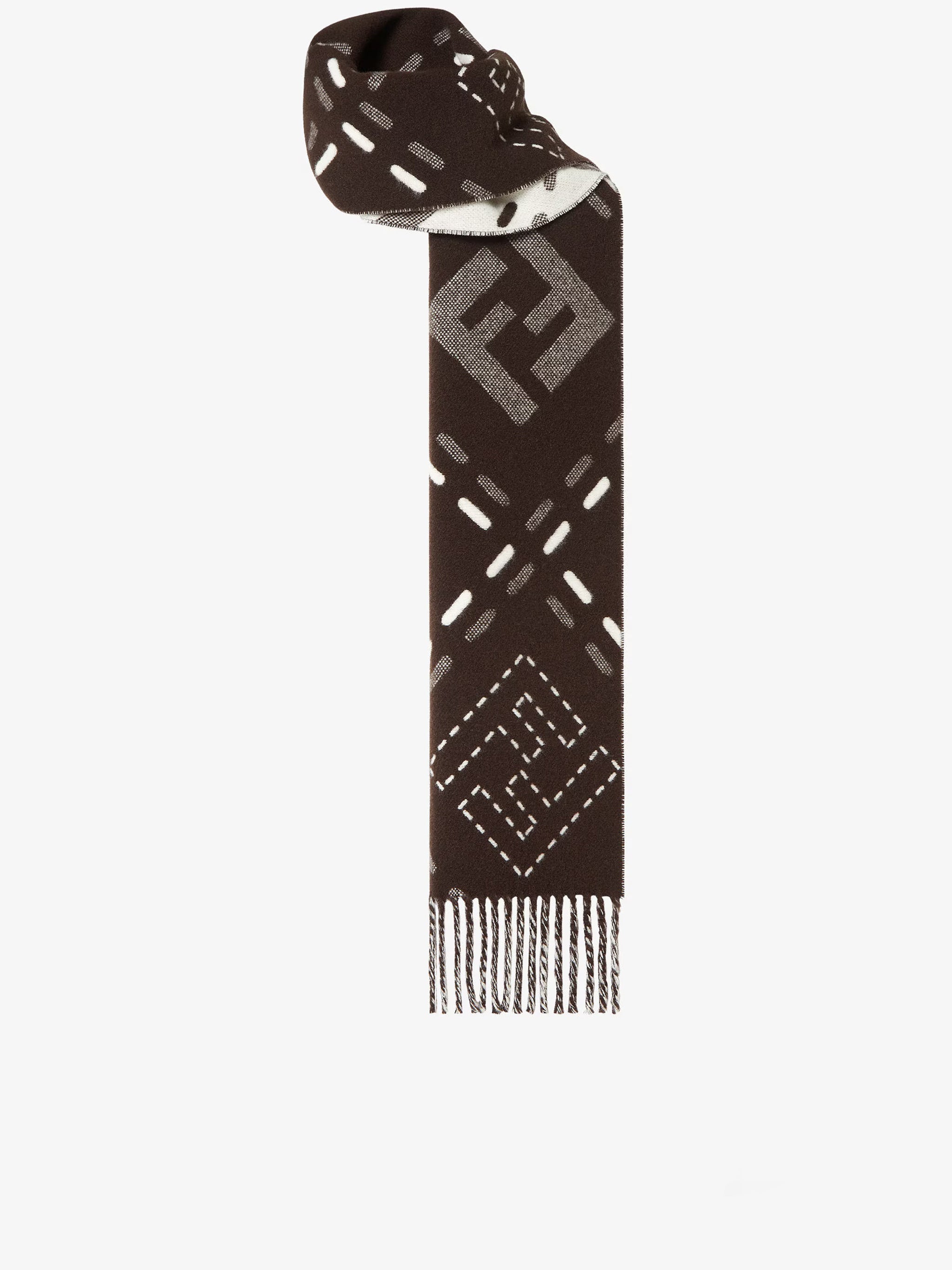 FENDI Long Wool Scarf with Jacquard Stitching