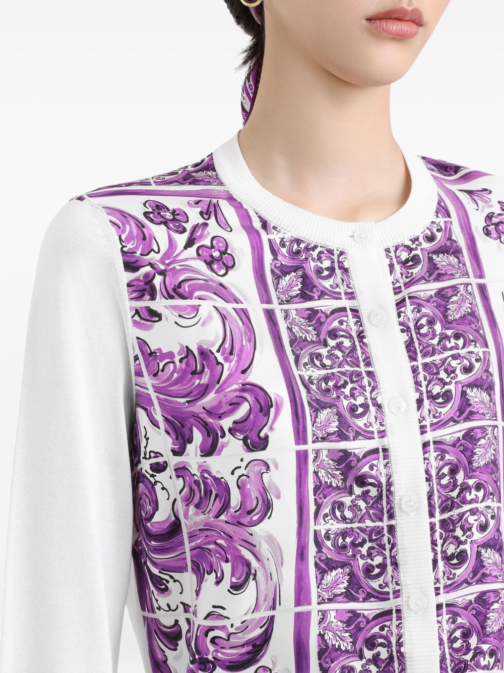 DOLCE & GABBANA Silk Graphic Print Cardigan for Women - FW25 Collection