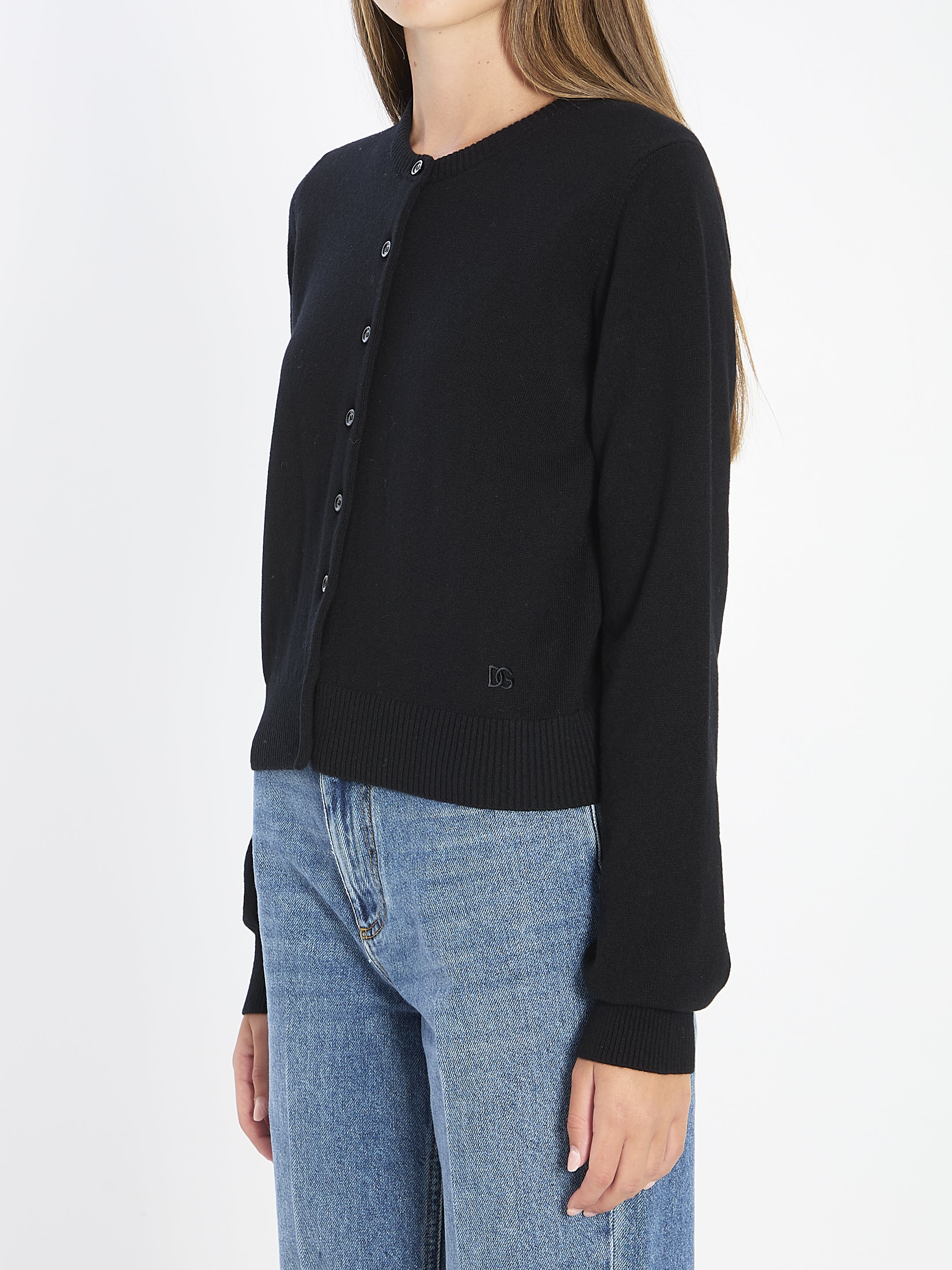 DOLCE & GABBANA Cropped Cashmere Cardigan with Ribbed Detail - Size 42 IT