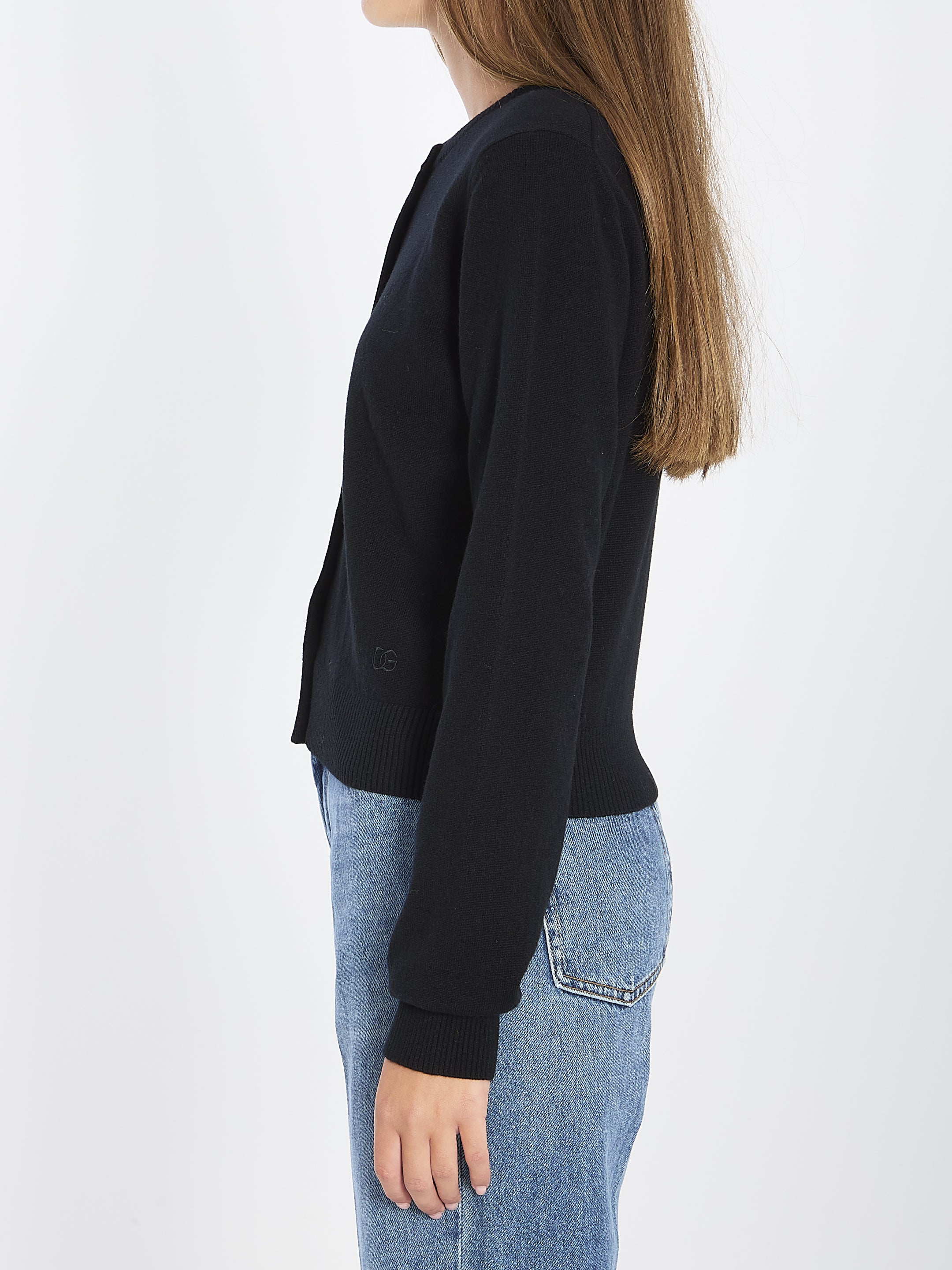 DOLCE & GABBANA Cropped Cashmere Cardigan with Ribbed Detail - Size 42 IT