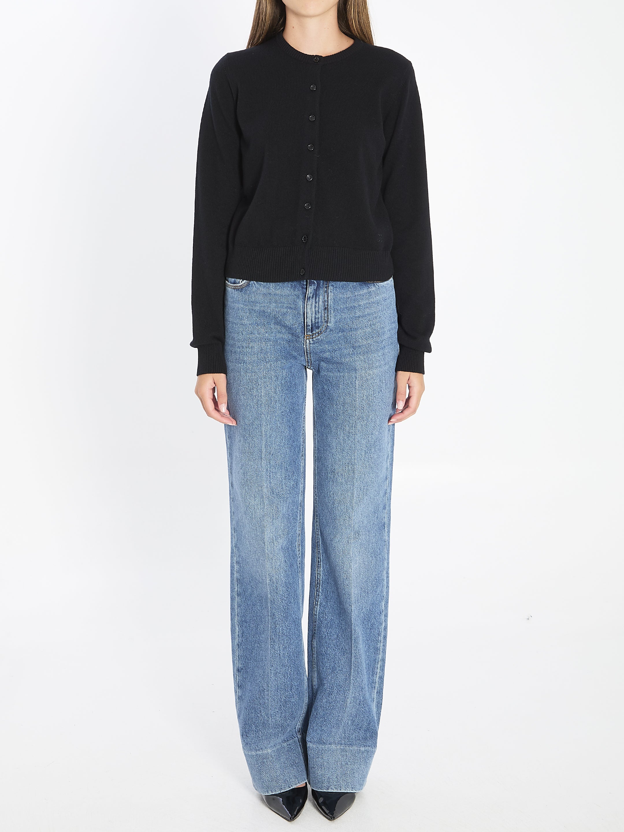 DOLCE & GABBANA Cropped Cashmere Cardigan with Ribbed Detail - Size 42 IT