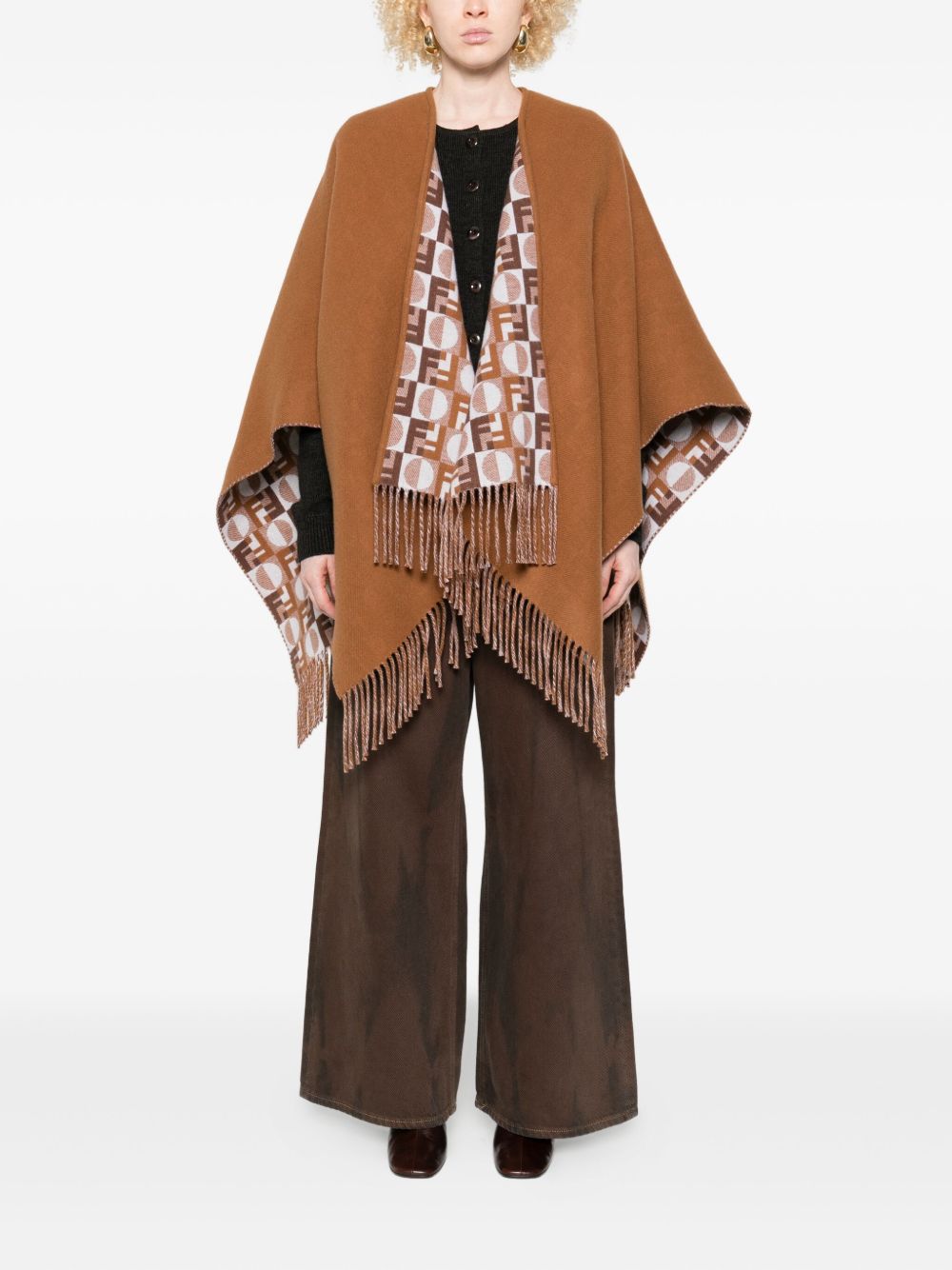 FENDI Wool Blend Reversible Cape Poncho 130x130