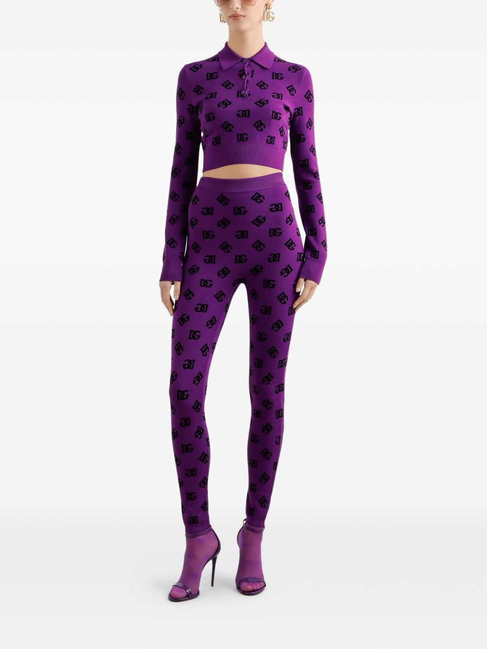 DOLCE & GABBANA Long-Sleeved Polo Shirt in Jacquard Viscose - Size 40