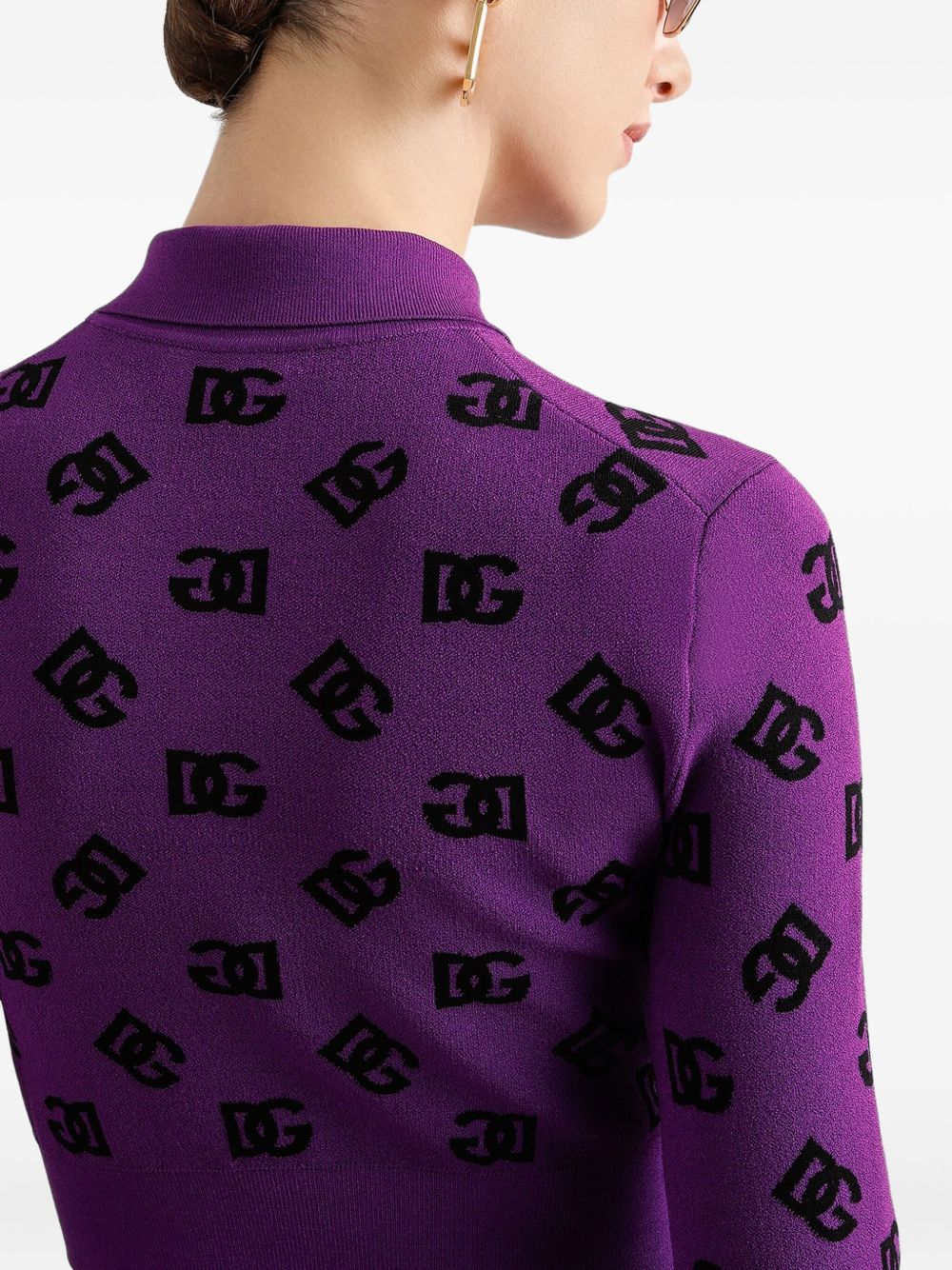 DOLCE & GABBANA Long-Sleeved Polo Shirt in Jacquard Viscose - Size 40