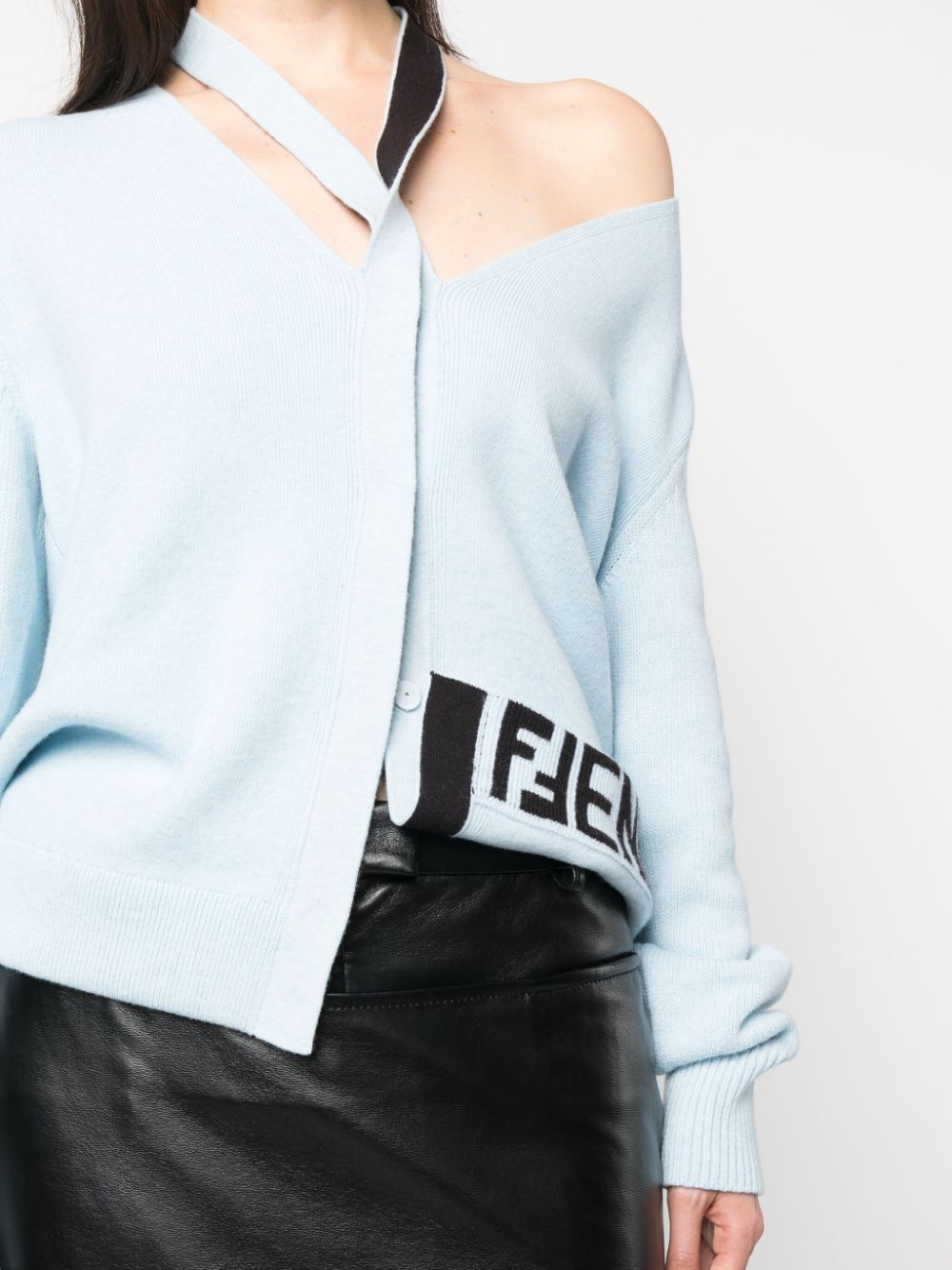 FENDI Cut-Out Intarsia-Logo Cardigan