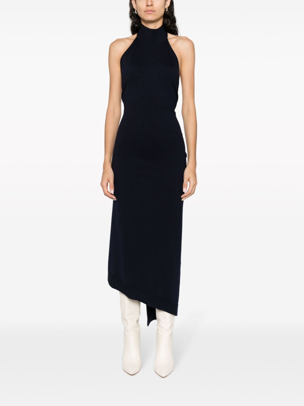 FENDI Wool Midi Dress with Asymmetric Hem