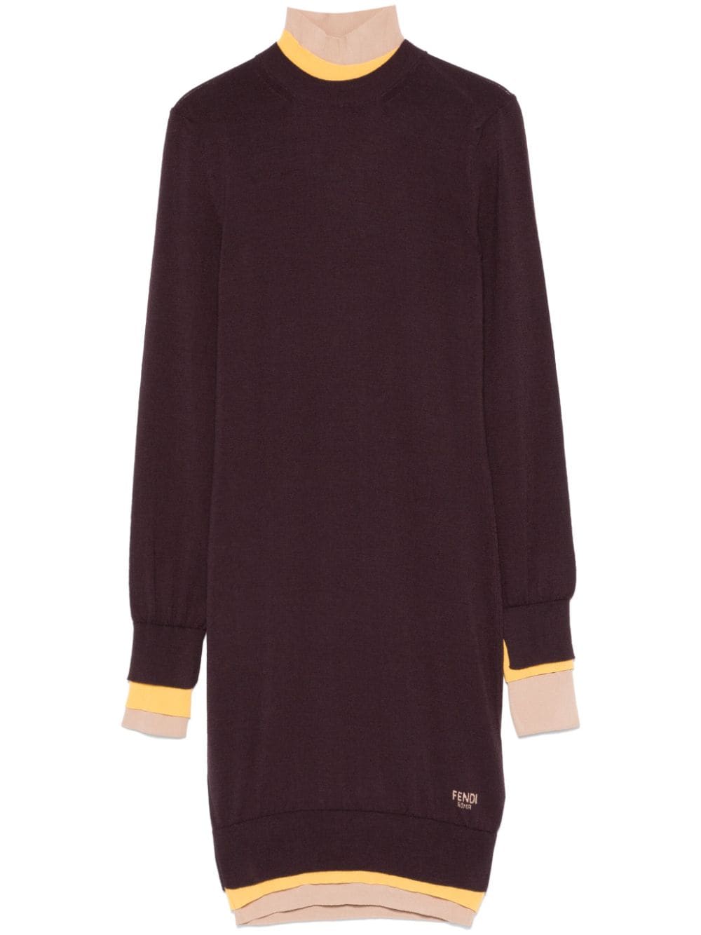 FENDI Layered Knit Dress with High Neck - Mini