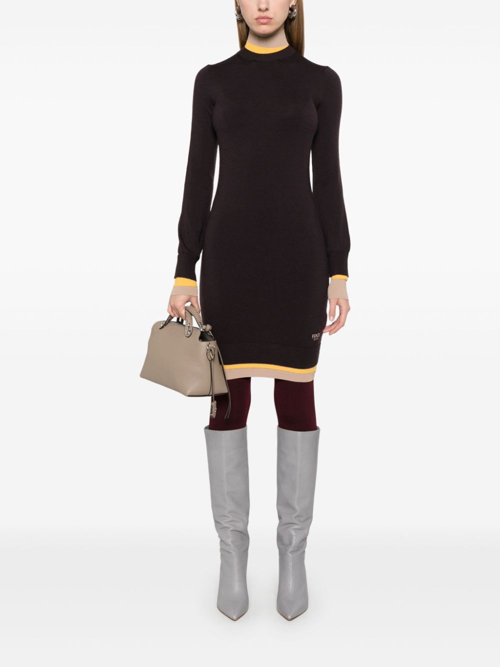 FENDI Layered Knit Dress with High Neck - Mini