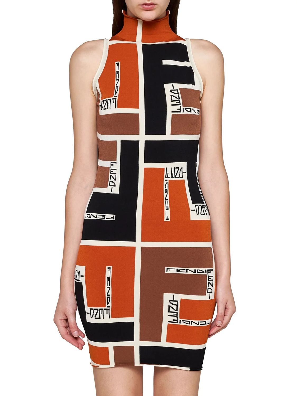 FENDI Chic High Neck Sleeveless Mini Dress