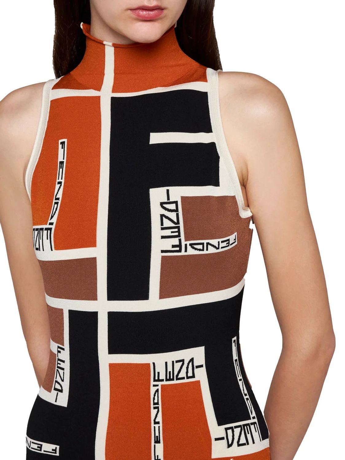FENDI Chic High Neck Sleeveless Mini Dress