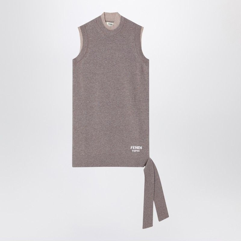 FENDI Wool Blend Mini Dress with Logo Knit Sleeveless Vest