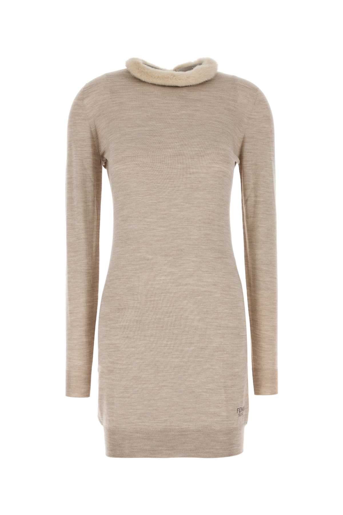 FENDI Chic Wool Blend Mini Dress with Mink Collar