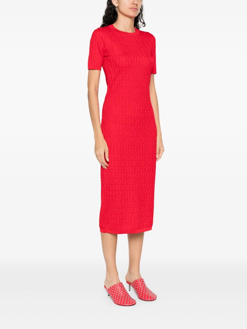 FENDI Round-Neck Midi Dress in Cotton and Viscose
