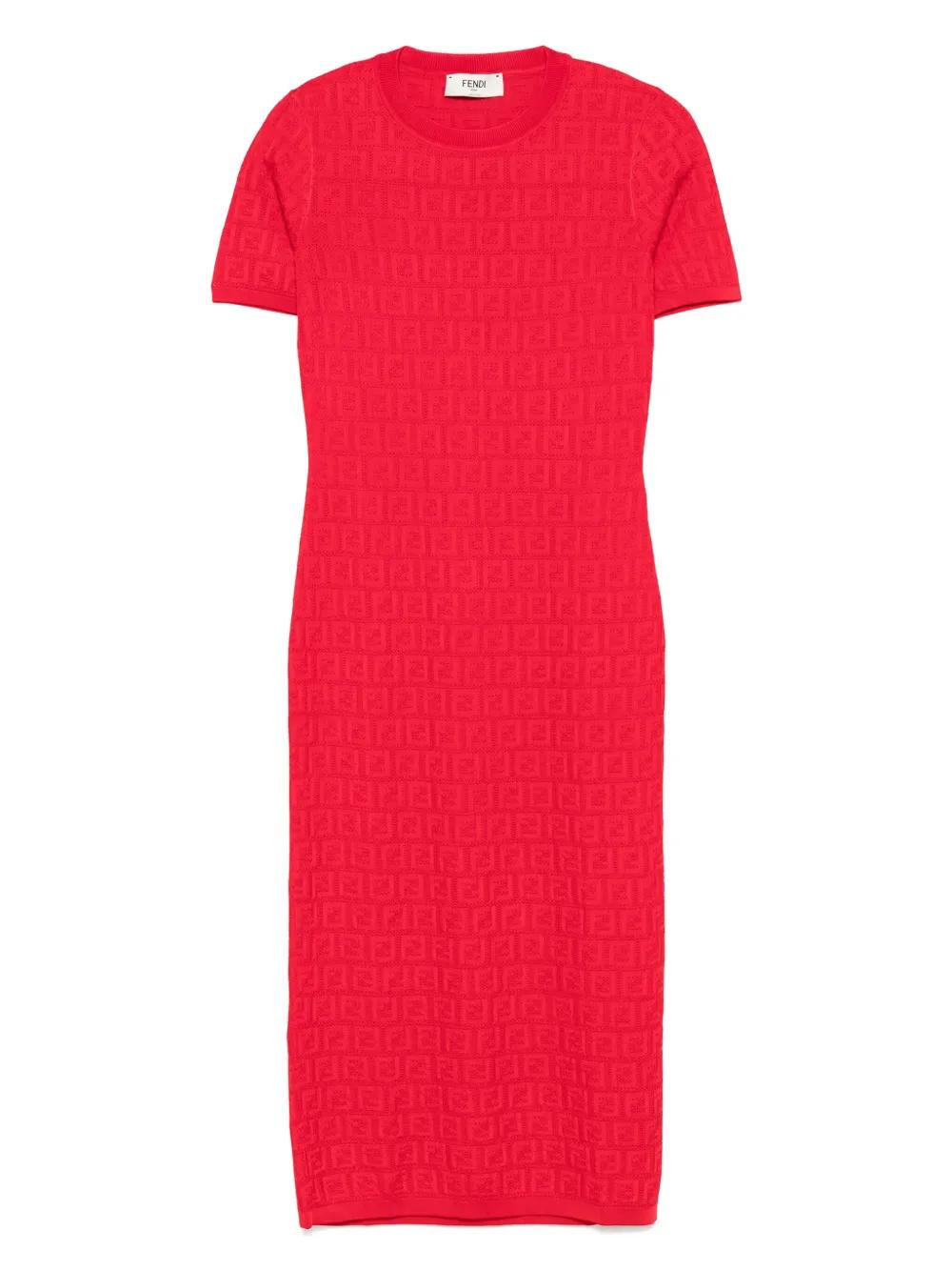 FENDI Round-Neck Midi Dress in Cotton and Viscose