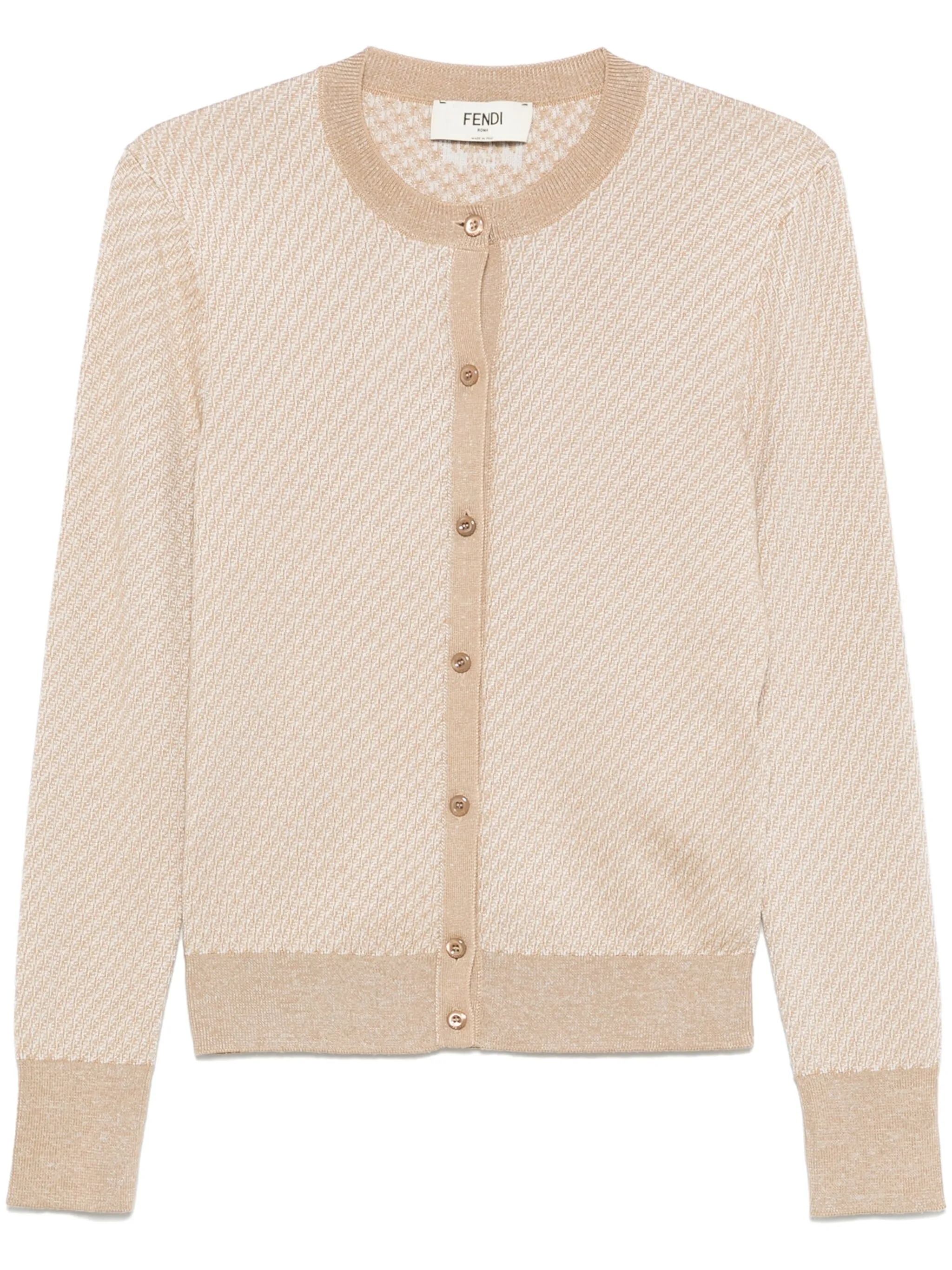 FENDI Mini Crew Neck Jacquard Cardigan (Size 40)