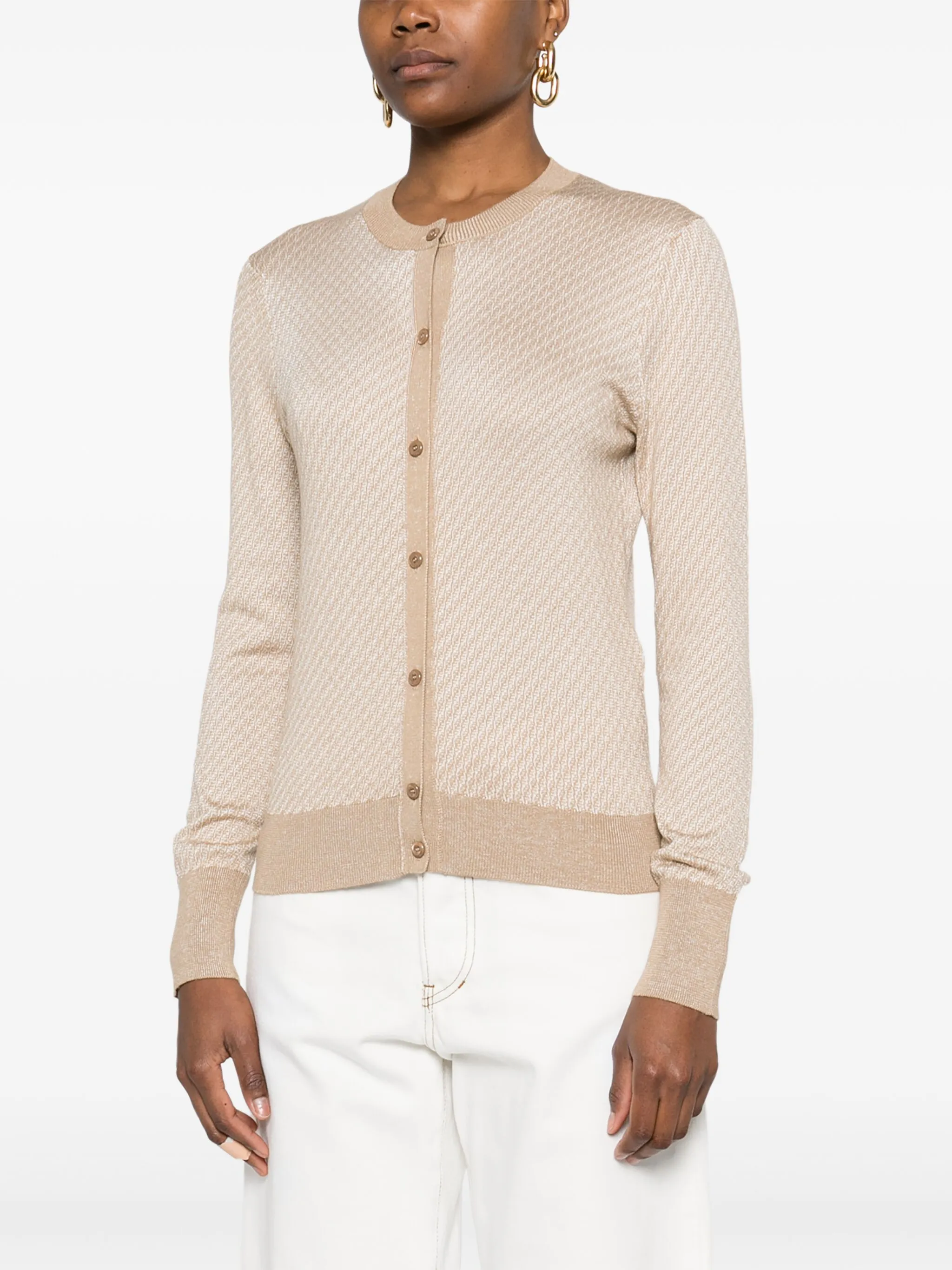 FENDI Mini Crew Neck Jacquard Cardigan (Size 40)
