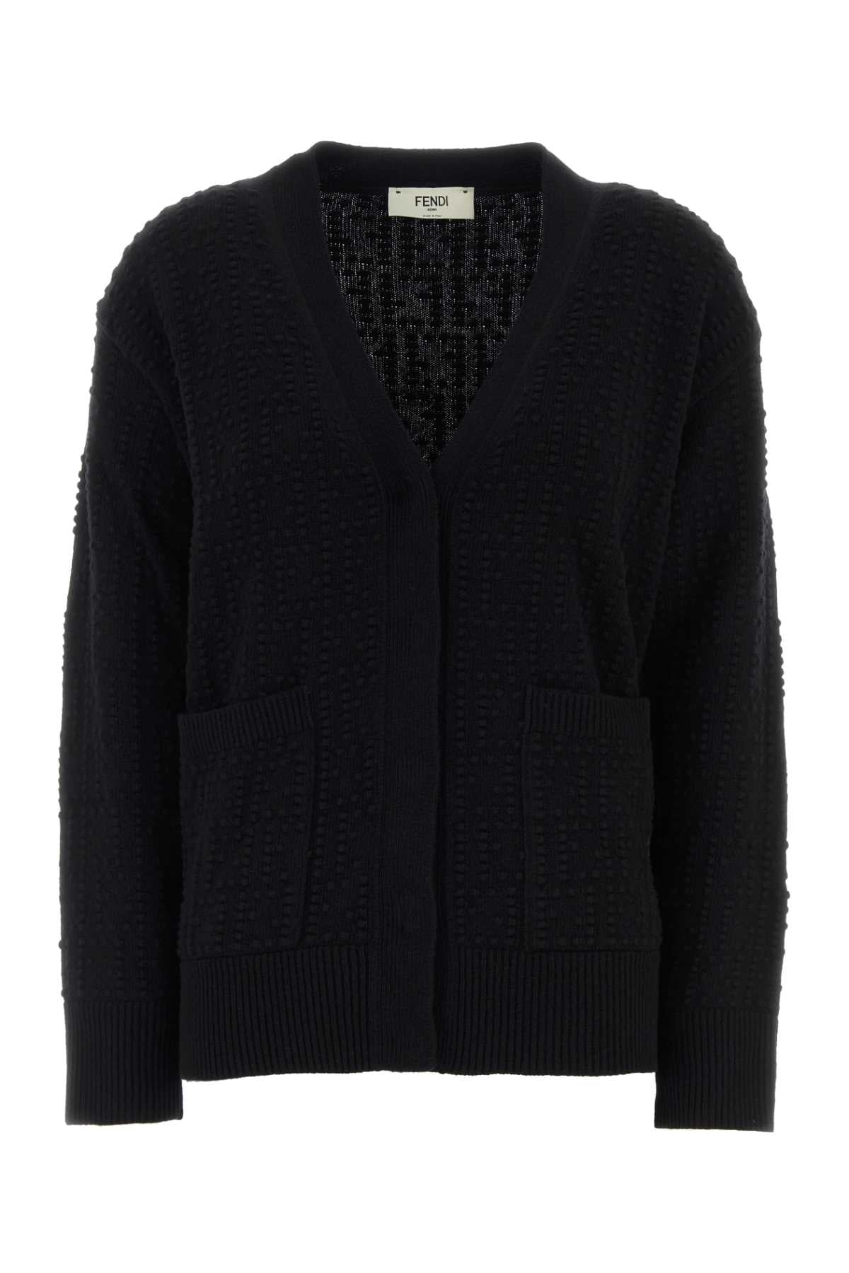 FENDI Wool Blend Cardigan with Pom Pom Detail