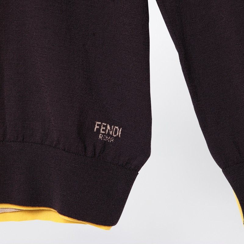 FENDI Wool Jumper with Trompe-Loeil Effects and Embroidered Logo