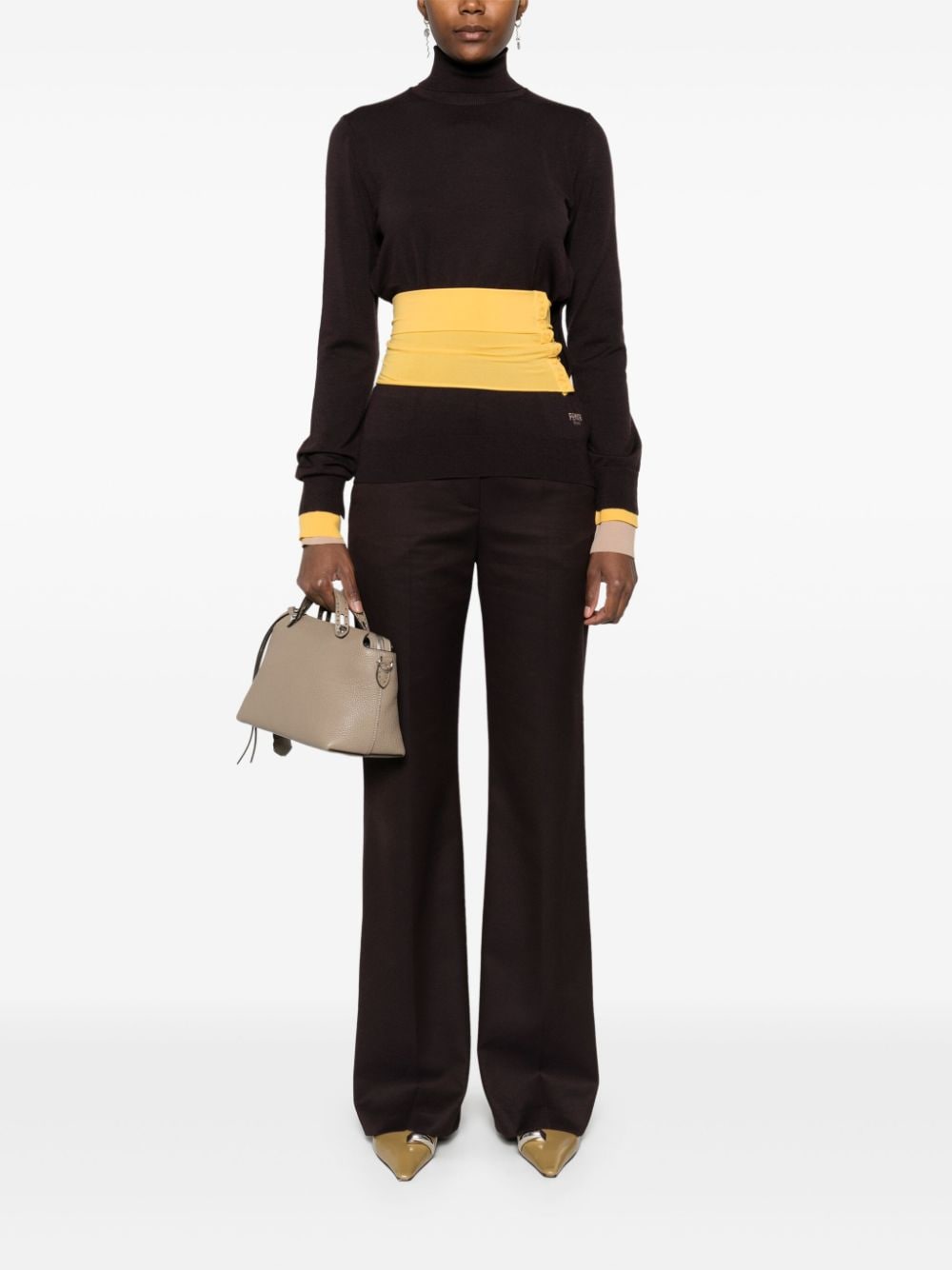 FENDI Wool Turtle-Neck Sweater with Contrast Panel - Women’s