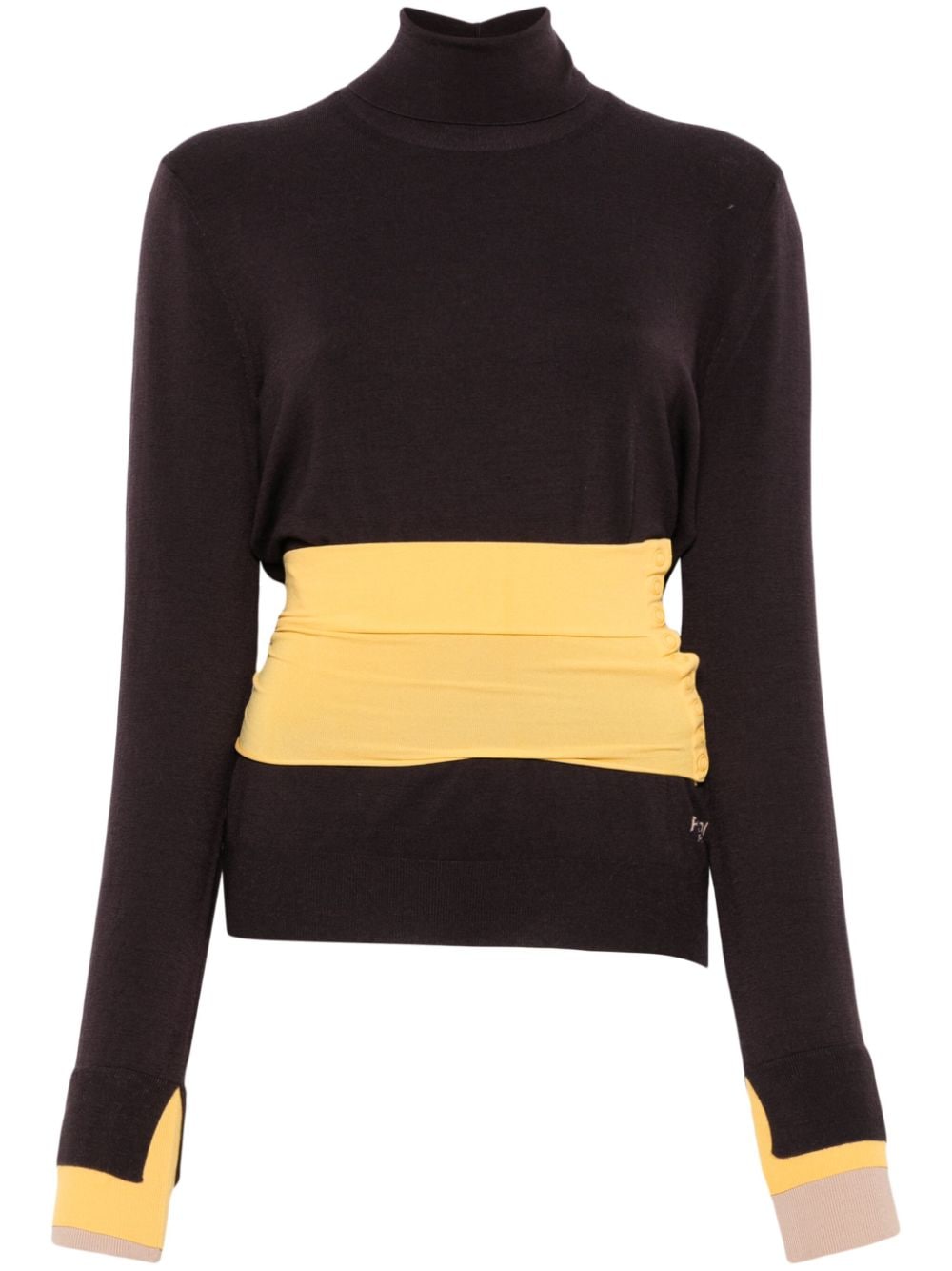 FENDI Wool Turtle-Neck Sweater with Contrast Panel - Women’s