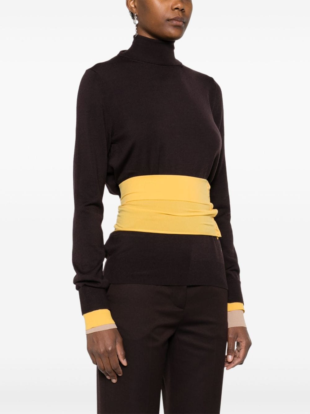 FENDI Wool Turtle-Neck Sweater with Contrast Panel - Women’s