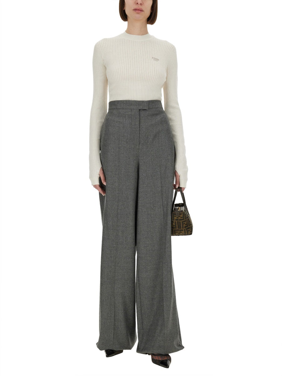 FENDI Slim Fit Wool and Silk Sweater - Size 40