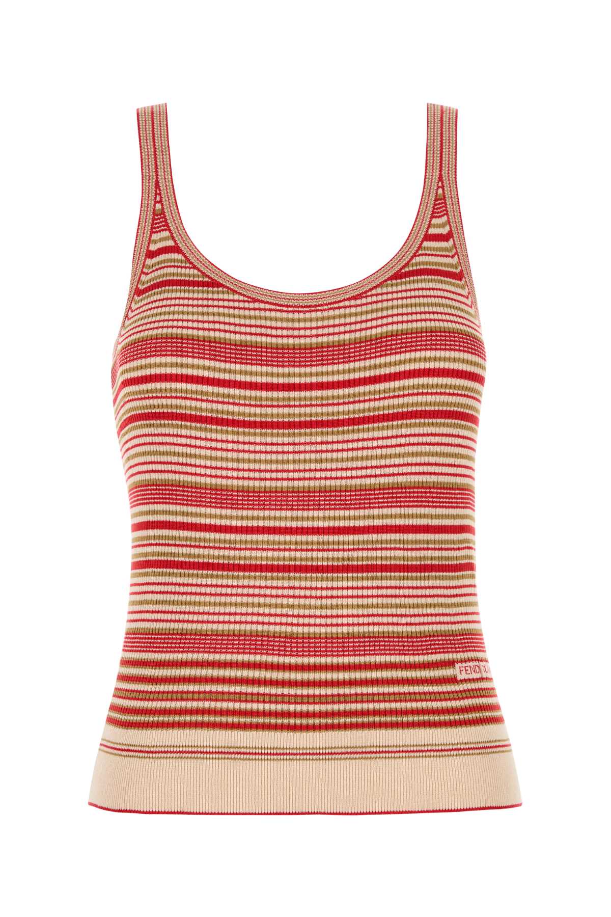 FENDI Embroidered Silk Tank Top with Multi Stripes