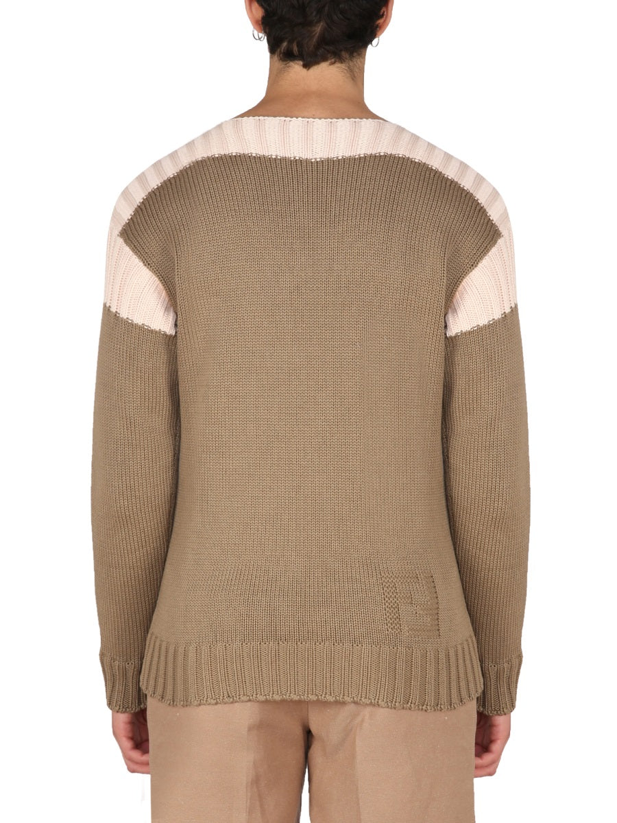 FENDI Cotton and Cashmere Sweater with Boat Neckline for Men