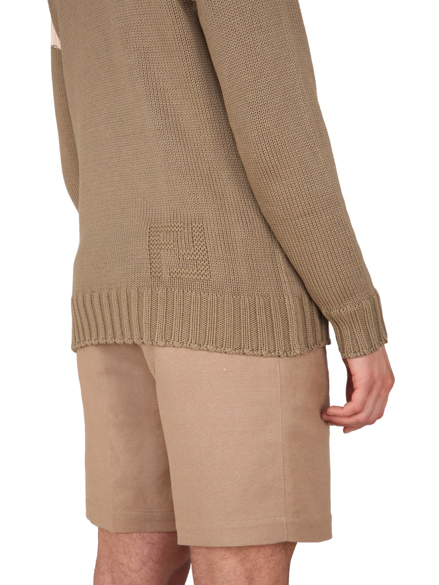 FENDI Cotton and Cashmere Sweater with Boat Neckline for Men
