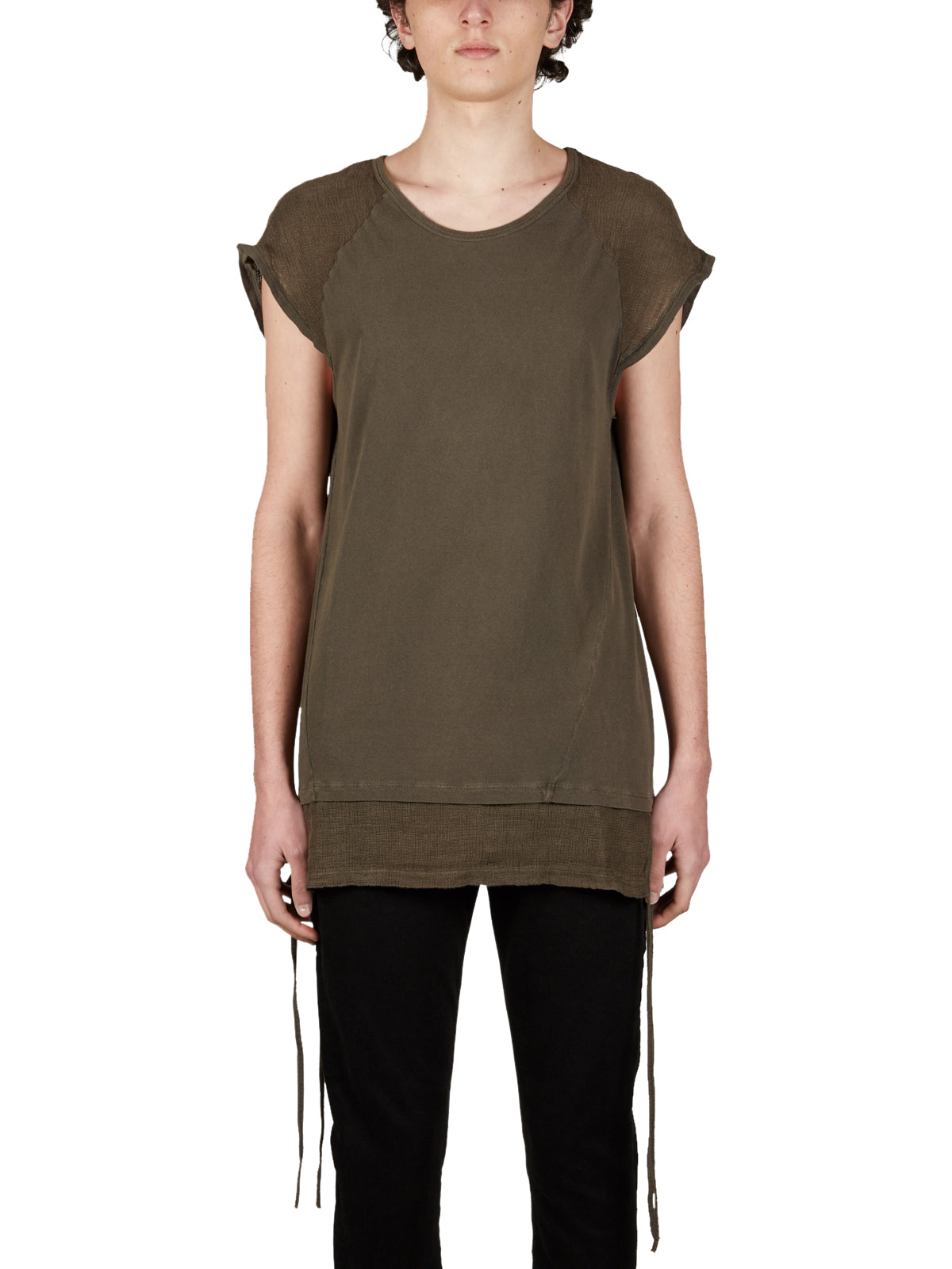 ANDREA YA'AQOV Men's Cotton and Linen Tank Top with Linen Sleeves - Size M