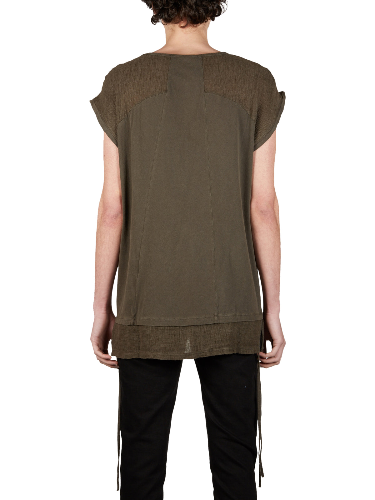 ANDREA YA'AQOV Men's Cotton and Linen Tank Top with Linen Sleeves - Size M